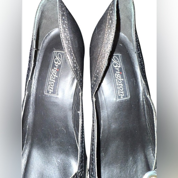 Brighton Trent Black Leather WingTip Brogue Pointed Toe Heels Shoes Women Sz 8 M - Picture 3 of 8